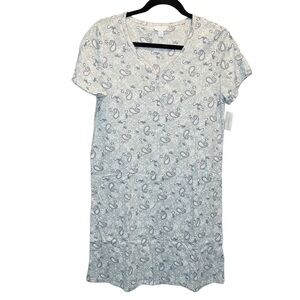 Charter Club Macy's Short Sleeve Cotton Essentials Chemise Grey Paisley S New